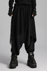 Black Mesh Asymmetric Zipper Men's Punk Pants